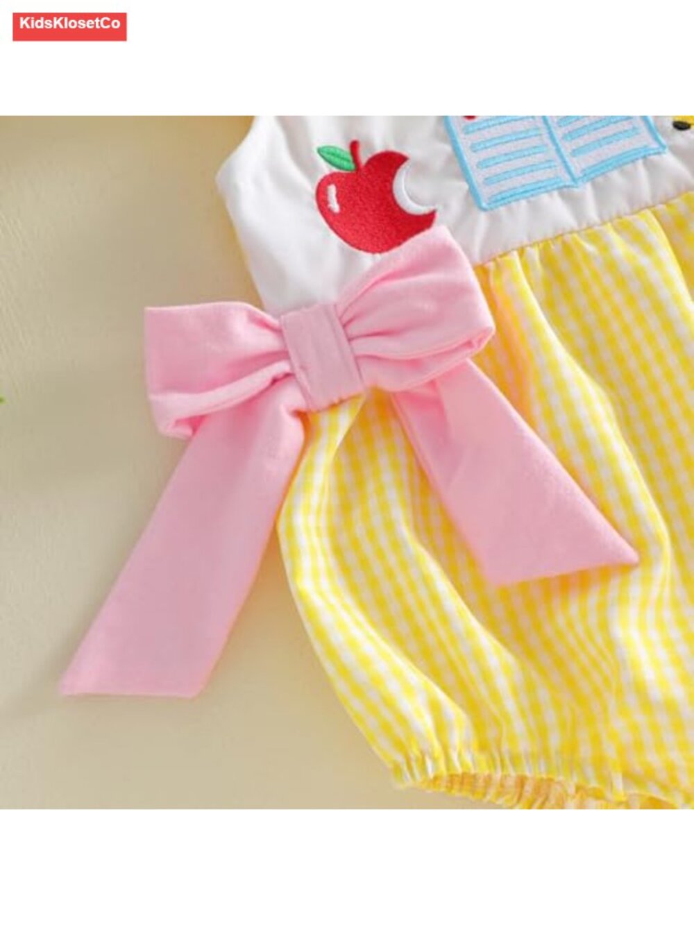 Baby Girl Smocked Bubble Romper Onesie Back to School Outfit - Picture 4 of 6